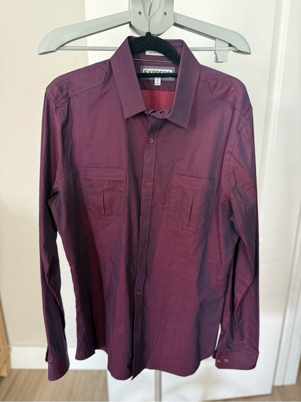 Express Men's Long Sleeve Dress Shirt - Burgundy extra slim fit